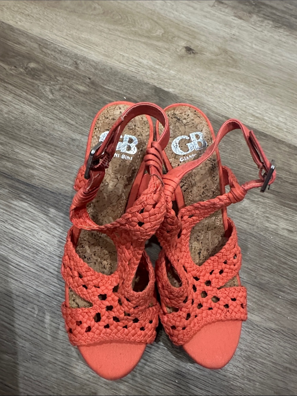 Gianni Bini Coral-Orange Braided Espadrille Wedge Sandals - Picture 5 of 8